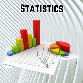 A bar graph, pie chart, and growth charts displayed on paper against a clean white background, representing statistical concepts for a math tutoring course.